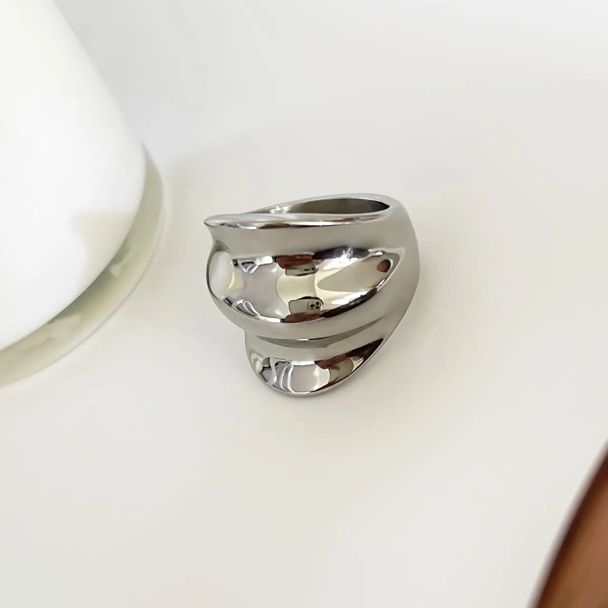 2-Piece Stainless Steel Wrinkled Wide Band Ring - Ladyez