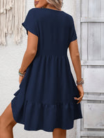 Casual V-Neck Ruffle Hem Mini Dress
