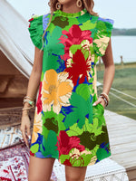 Printed Ruffled Cap Sleeve Mini Dress