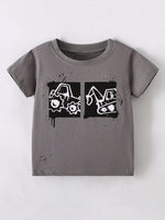 Children's Cartoon Vehicle Graphic Crew Neck Kids T-Shirt