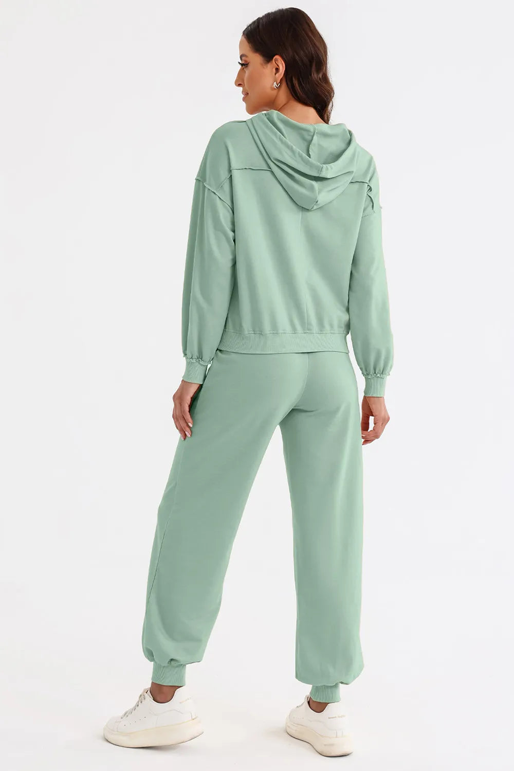Cutout Drawstring Hoodie and Joggers Active Set - Ladyez