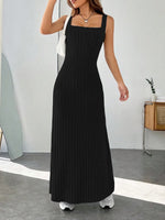 Ribbed Knit Square Neck Sleeveless Maxi Dress