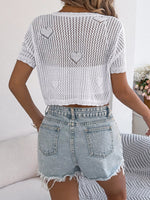 Crochet Heart Pattern Tie Front Cardigan