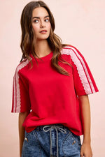 BiBi French Terry Side Lace Detail Short Sleeves Top
