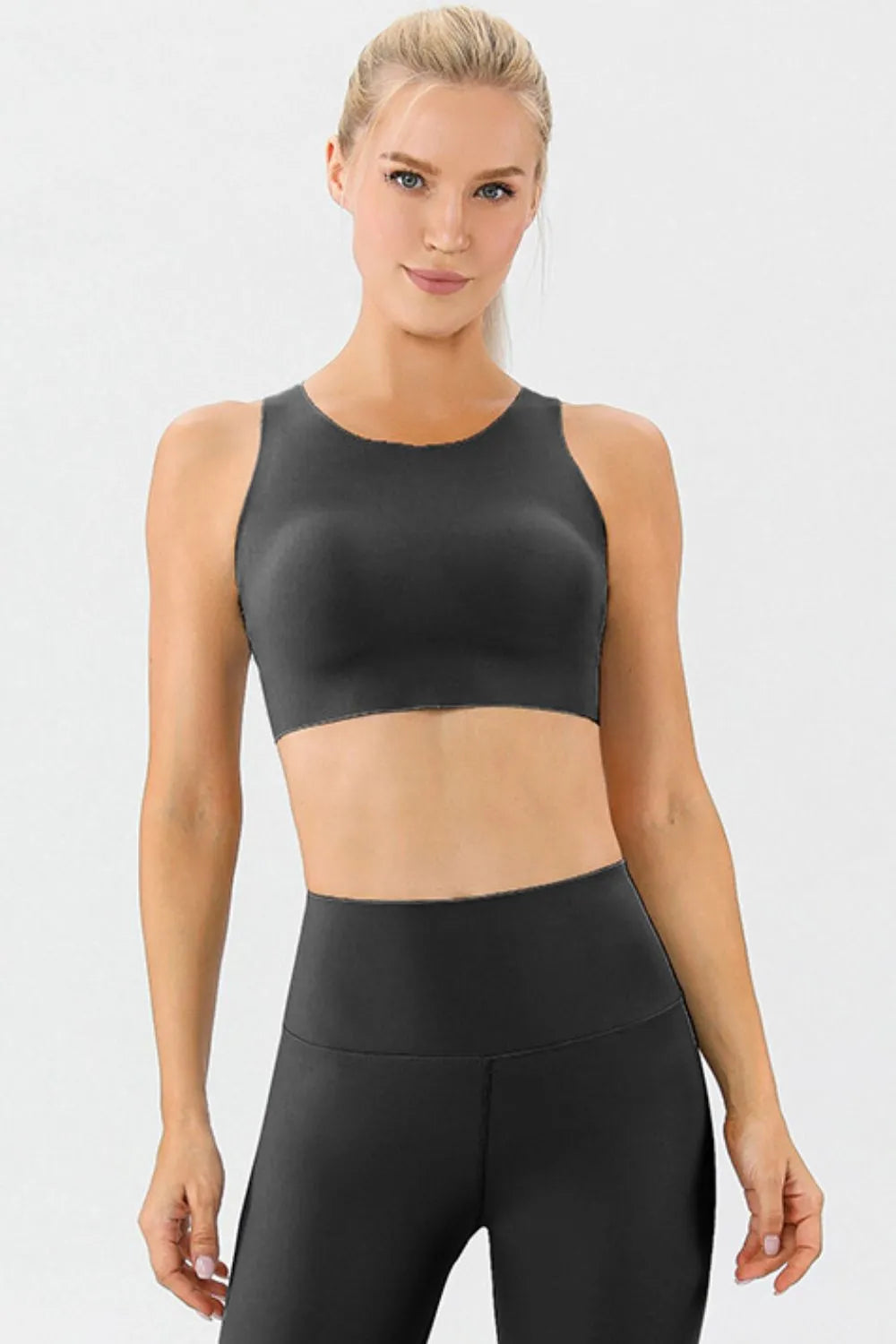 Round Neck Wide Strap Active Bra - Ladyez