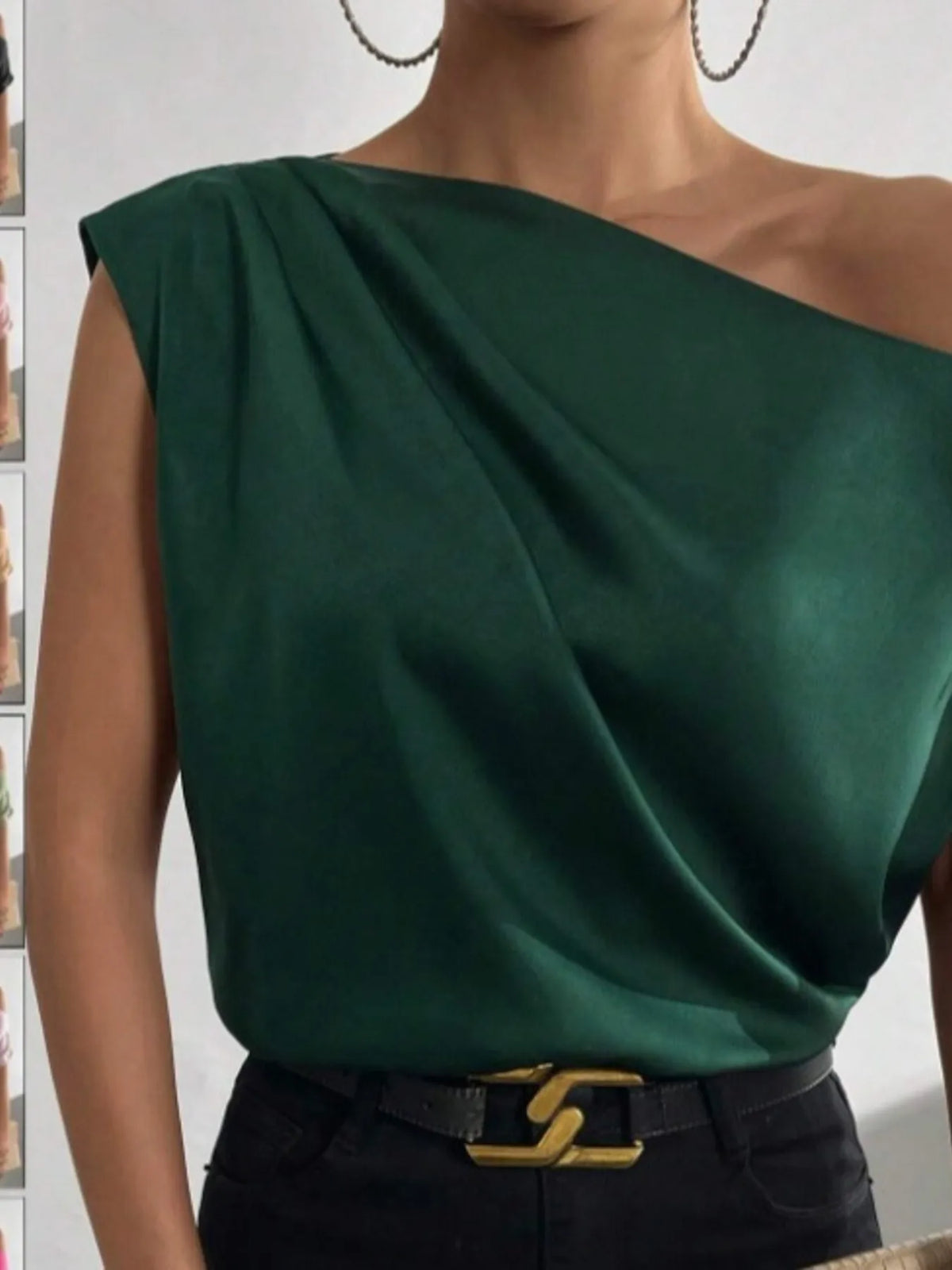 Asymmetrica One-Shoulder Draped Blouse - Ladyez