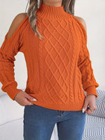 Cable Knit Cold Shoulder Turtleneck Sweater