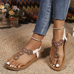 Bohemian Beaded Thong Sandals with Elastic Ankle Strap