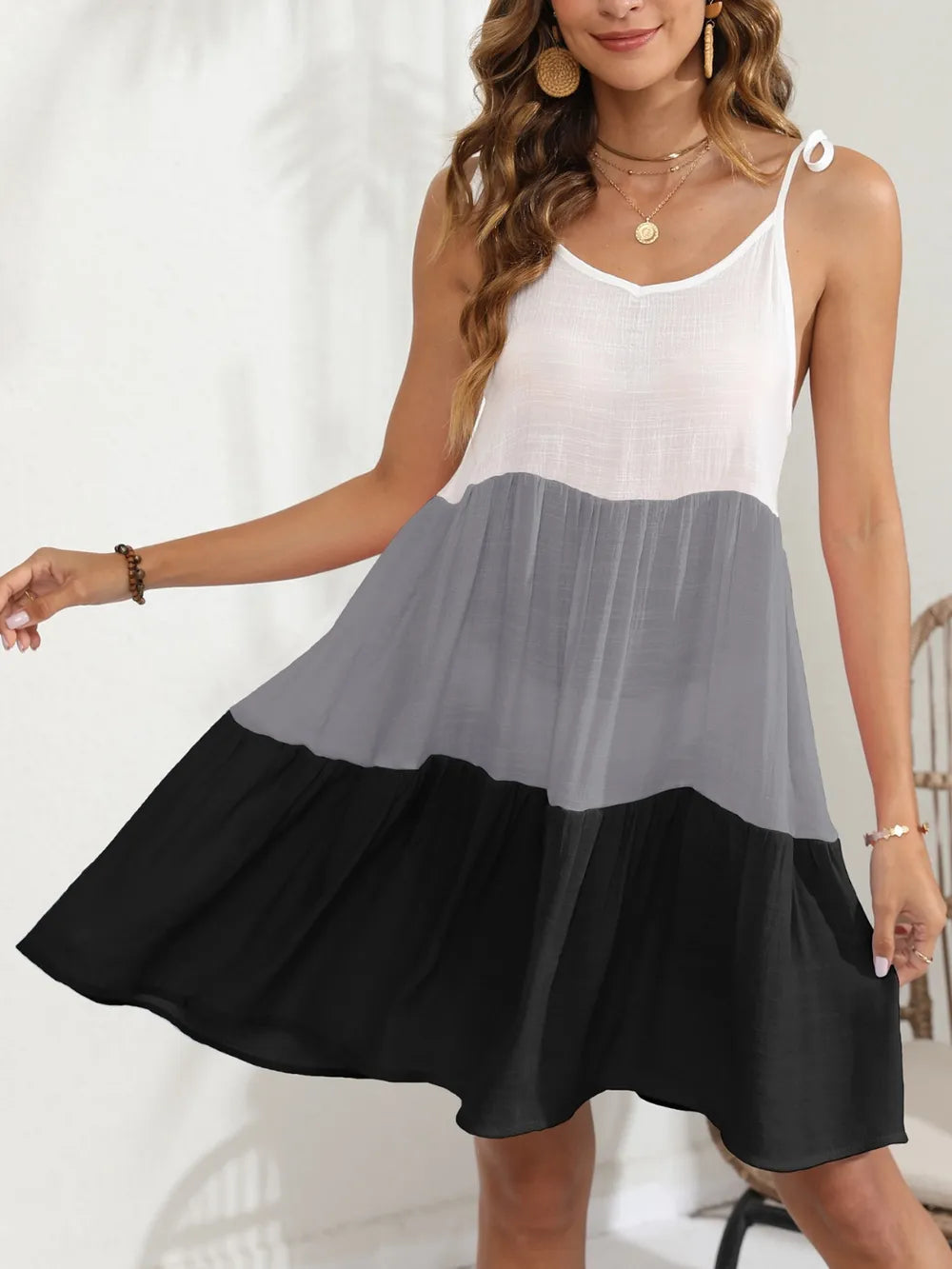 Color Block Spaghetti Strap Cover-Up Dress - Ladyez