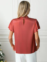 Mock Neck Flutter Sleeve Blouse