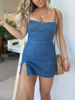 Full Size Tie-Strap Denim Mini Dress Plus Size