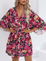 Floral Print Layered Ruffle Hem Mini Dress