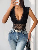 Lace Plunge Sleeveless Bodysuit