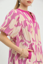 Umgee Abstract Print Puff Sleeve Shift Dress