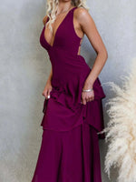Sleeveless Ruffled Layered Backless Maxi Dress