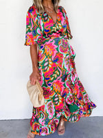 Floral Print Wrap Maxi Dress with Ruffle Details - Ladyez