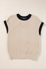 Textured Knit Sweater with Contrast Trim Details
