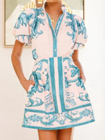 Puff Sleeve Printed Top and Zip Back Skirt Set - Ladyez