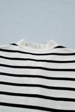 Stripe Ruffle Trim Button Down Knit Short Sleeve Sweater Cardigan