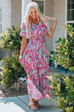 Multicolored V-Neck Maxi Dress - Ladyez