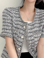 Pearl Button Short Sleeve Tweed Outerwear