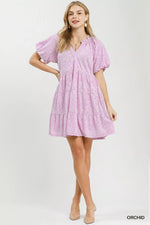 Umgee Jacquard Puff Sleeve Mini Dress