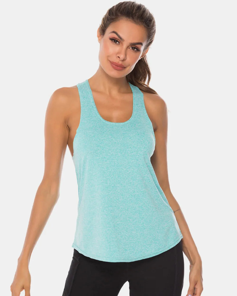 Full Size Scoop Neck Wide Strap Active Tank - Ladyez
