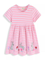 Children's Striped Bunny Embroidered Dress