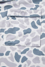 Camouflage Print Lapel Shirt Drawstring 2pcs Short Pajama Set