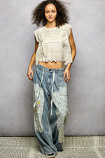 POL Round Neck Sleeveless Crochet Flowy Fit Top