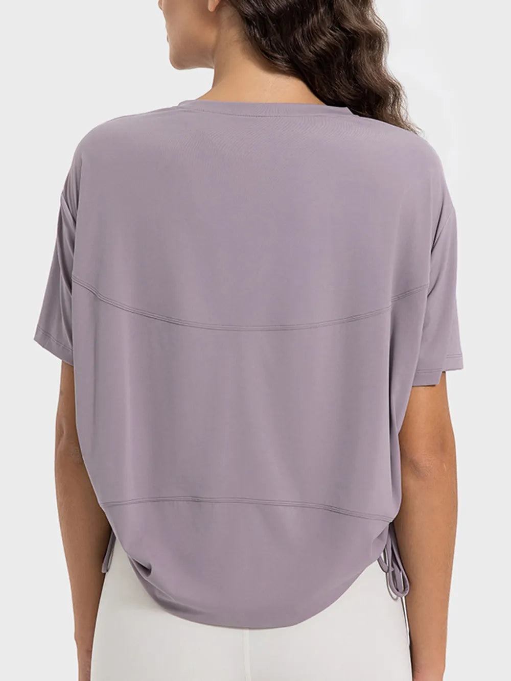 Millennia Drawstring Round Neck Short Sleeve Active T-Shirt - Ladyez