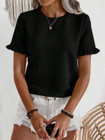 Textured Ruffle Sleeve Round Neck T-Shirt