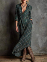 Plaid Long Sleeve Maxi Shirt Dress