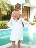 Crochet Trim Cold Shoulder Cover-Up Dress