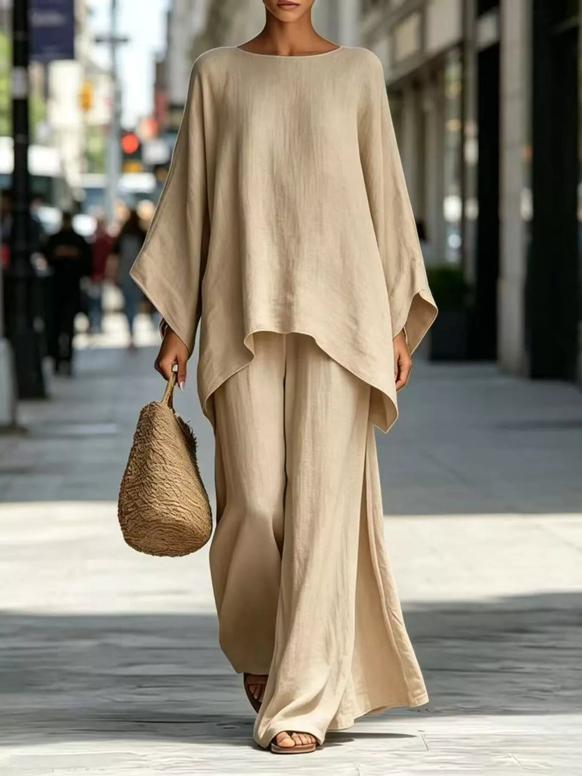 Full Size Batwing Sleeve Top and Wide-Leg Pants Set Plus Size