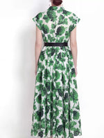 Printed Button Front Cap Sleeve Dress