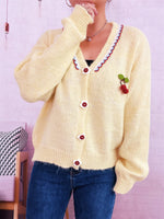 Cherry Button-Front Long Sleeve Cardigan