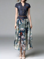 Full Size Patchwork Floral Print Chiffon Dress Plus Size