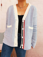 Striped Button-Front Cardigan with Contrast Trim