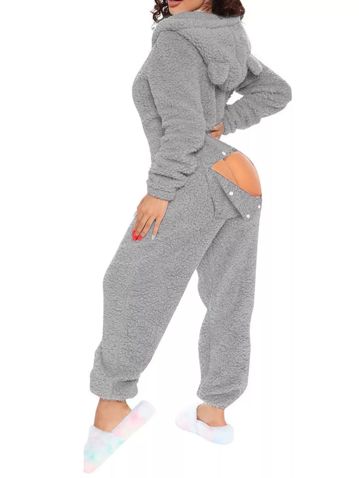 Fleece Hooded Open Back Jumpsuit