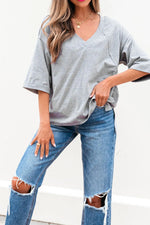 High Raglan Half Sleeve V Neck Oversized T Shirt