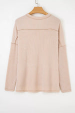 Sequin Christmas Tree Exposed Seam Drop Shoulder Ribbed Long Sleeve Top