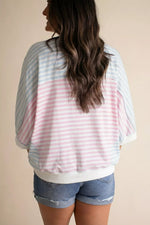 Casual Stripe Oversize Dolman Sleeve Patchwork T Shirt