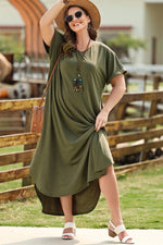 Plus Size V-Neck Short Sleeve Maxi Dress - Ladyez