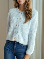 Heart Button Round Neck Cardigan