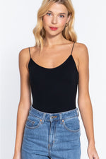 ACTIVE BASIC Ribbed Round Neck Seamless Cami Bodysuit - Ladyez