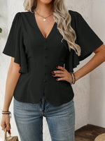 V-Neck Flutter Sleeve Blouse