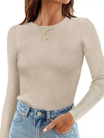 Ribbed Knit Slim Fit Long Sleeve T-Shirt