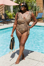 Marina West Swim Full Size Float On Ruffle Faux Wrap One-Piece in Leopard - Ladyez