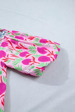 Floral Print Short Sleeve Contrast Patchwork Tassel Tie Blouse